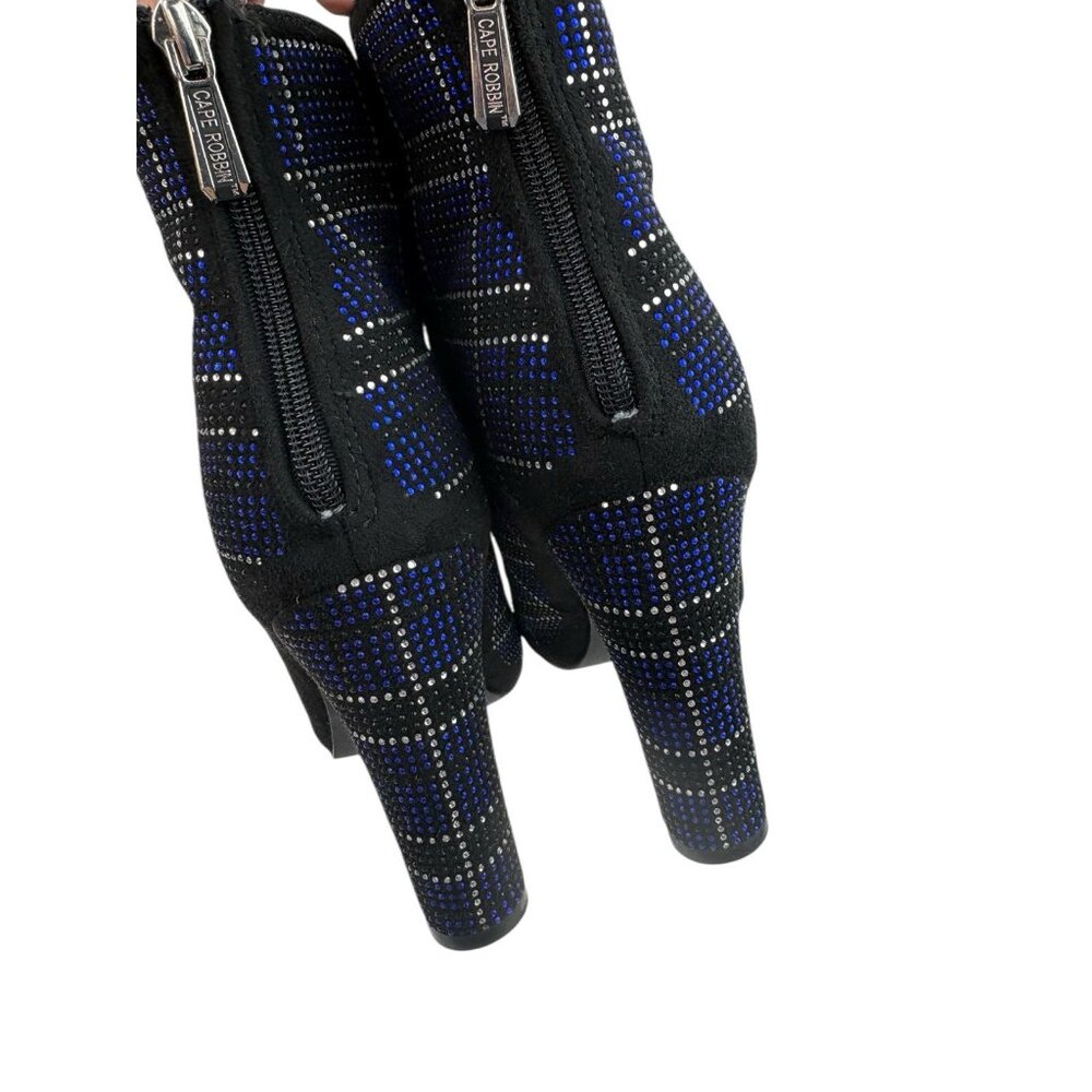 *NWOB Cape Robbin Mona Ankle Boots Womens 10 Blue Black Rhinestone Geo Heeled - Picture 8 of 13